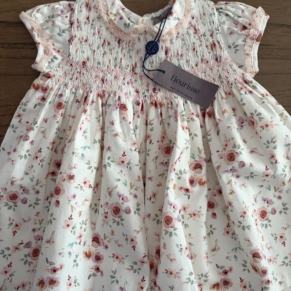 Fleurisse Bianca Tuscany Pink Floral Baby Smock 12-18 Mo